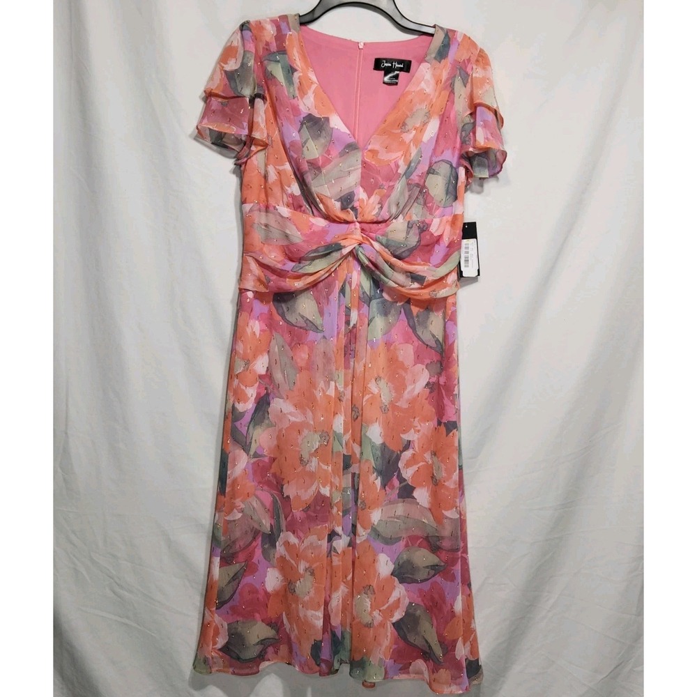 Jessica Howard Size 10 Flutter Sleeve V-Neck Twist Front Floral Midi Dress NWT